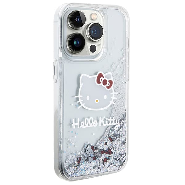 Hello Kitty Liquid Glitter Charms Kitty Head-skal till iPhone 14 Pro Max, silver