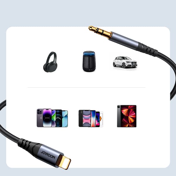 Stereolydkabel til iPhone iPad AUX 3,5 mm mini-jack - Lightning 1,2m sort