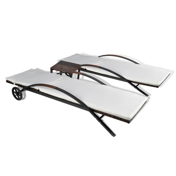 vidaXL liggestole med bord, polyrattan, brun
