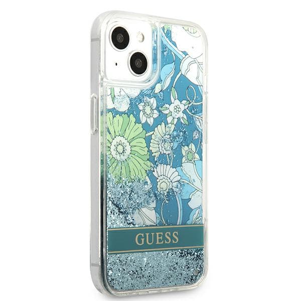 Guess Flower Liquid Glitter cover til iPhone 13, grøn/grøn