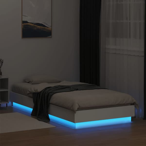 vidaXL Sängram med LED-lampor vit 100x200 cm