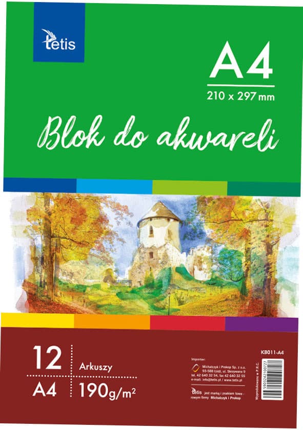 Akvarellblock A4, 190 g/m2, 12 ark
