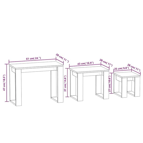vidaXL 3-pack slitsbord, grå Sonoma ek