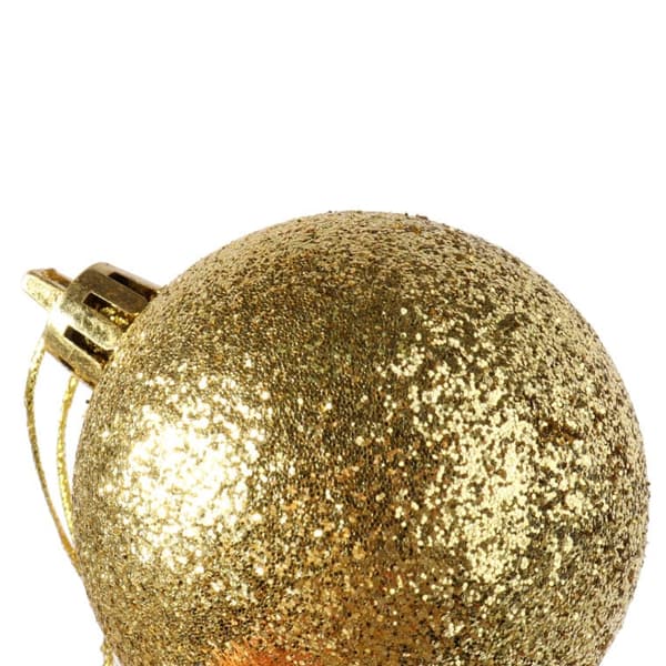 Set med 12 guldglitterjulkulor, 6 cm