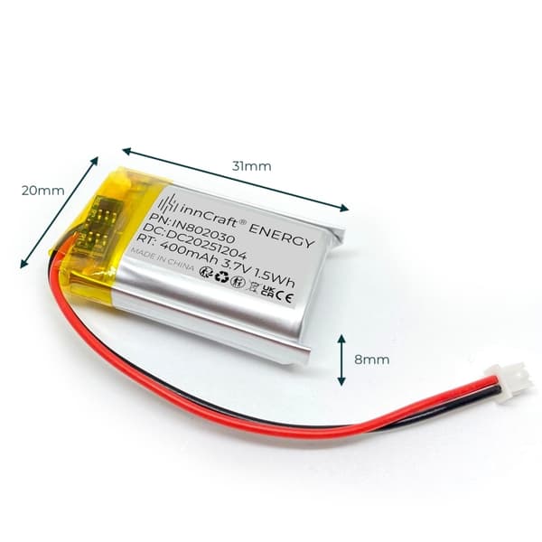 Lithiumpolymerbatteri 400mAh 3,7V IN802030