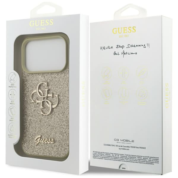 Guess Fixed Glitter Big 4G-skal till iPhone 17 Pro guld