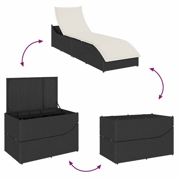 vidaXL foldbar liggestol med hynde og opbevaring sort polyrattan