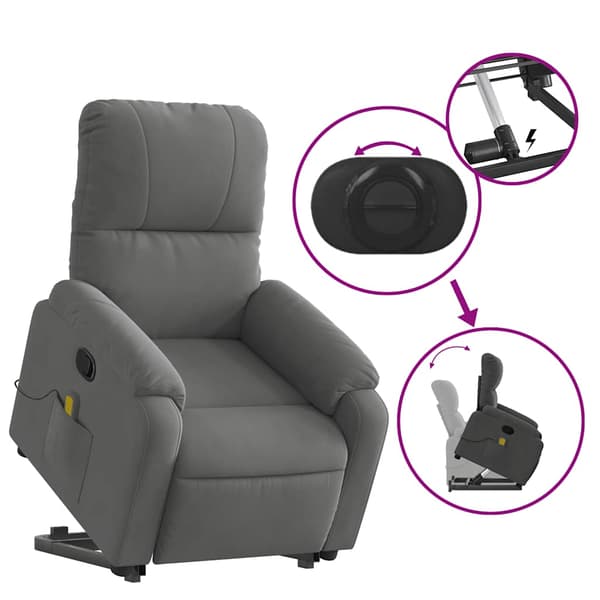 vidaXL Lyftbar massagefåtölj, mörkgrå, mikrofiber