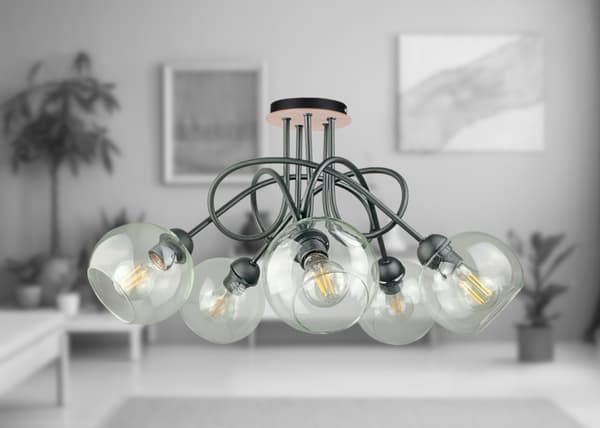 Loftlampe 5xE27 EVIE SORT/TRÆ