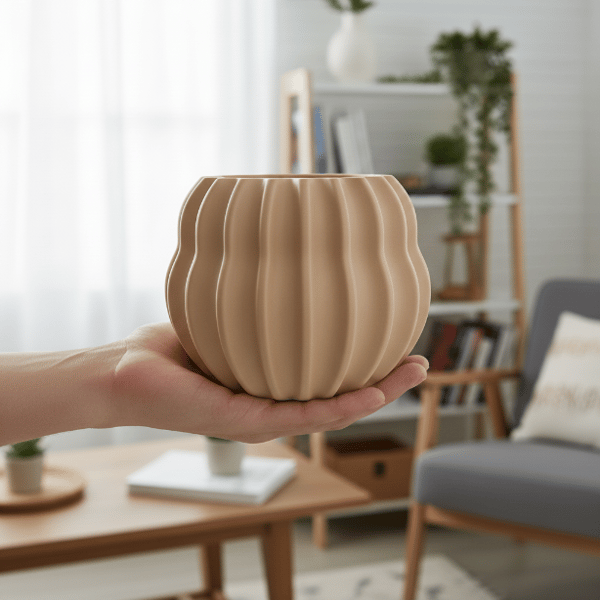 Modern beige tunnformad växtkruka