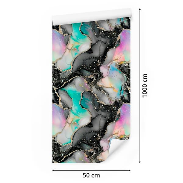 Grafiitti-, harmaa-, vaaleanharmaa- ja merenvihreä mustetapetti 50x1000 cm