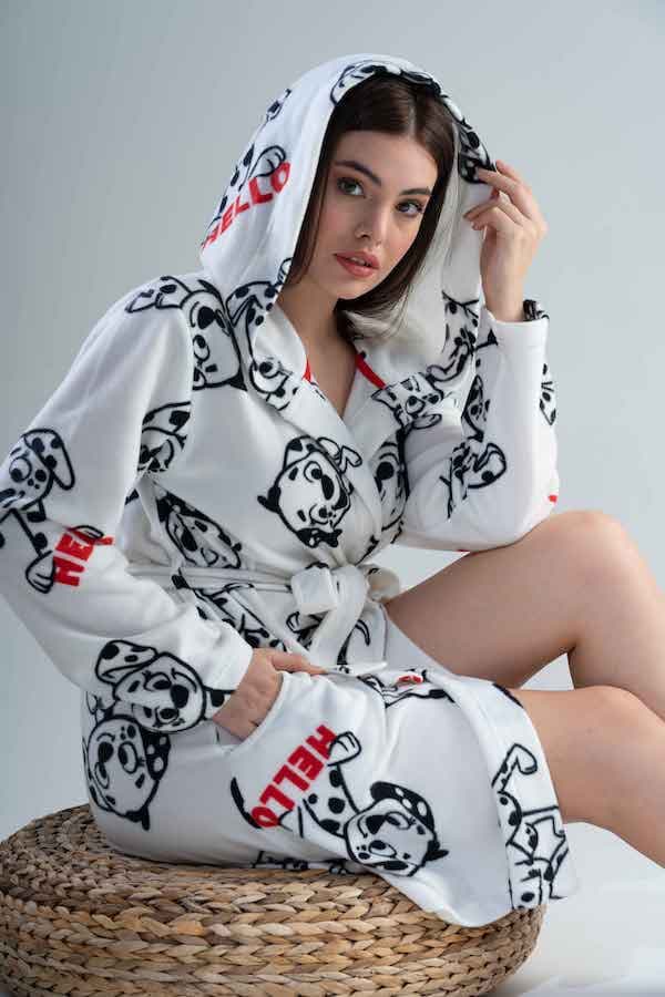 Fleece badekåbe til damer, Vienta, med bundne hunde, L