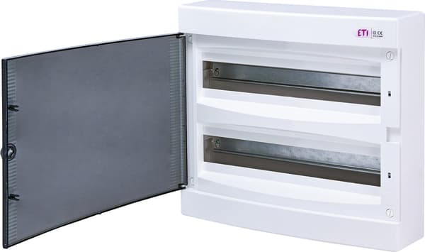 Overflademonteret kabinet, 2 rækker med 18 moduler, transparente døre ECT 2X18PT-S
