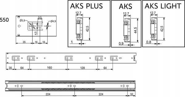 Helutdragbar kullagerslid H-45mm L-550mm AKS PLUS