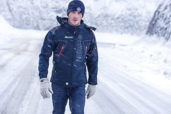 Geographical Norway Techno herrvinterjacka svart softshell vindtät vattentät huva S