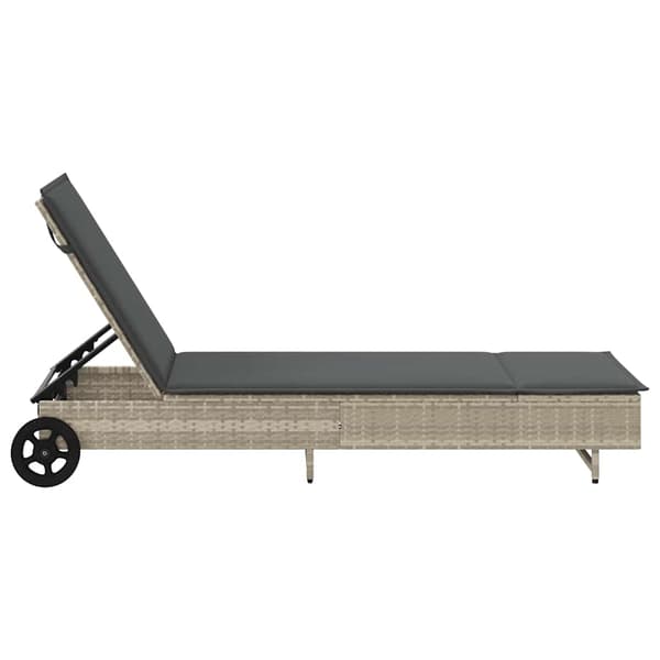 vidaXL liggestol med hjul og hynde, lysegrå, polyrattan