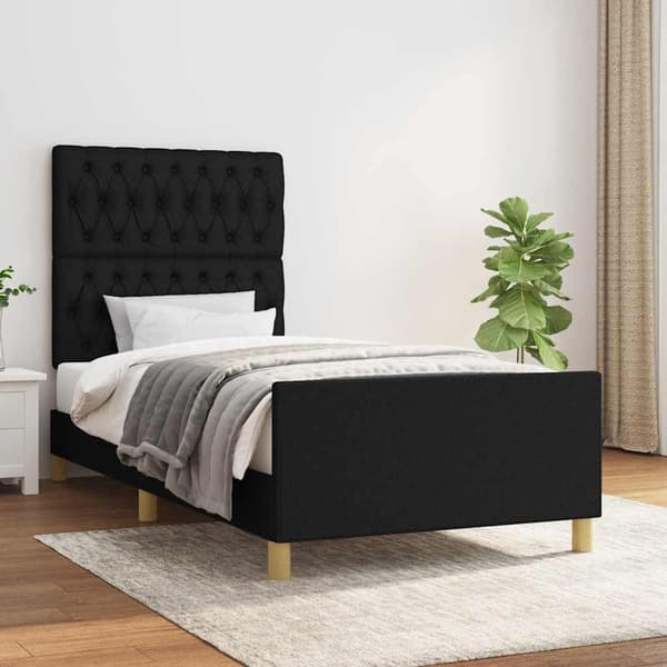 vidaXL sengestel uden madras sort 90x200 cm stof