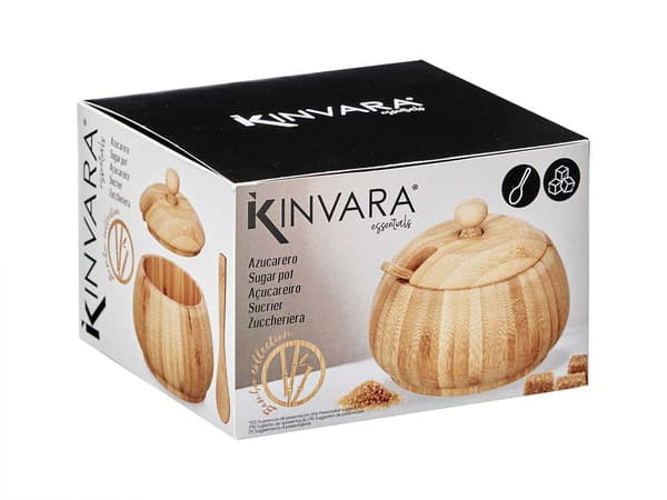 Bambuinen sokerikko kannella ja lusikoilla