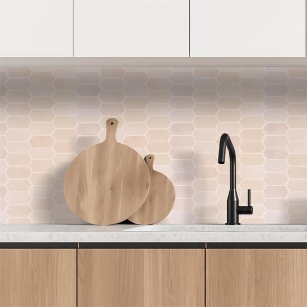 Sæt med 4 selvklæbende fliser, sekskantet beige
