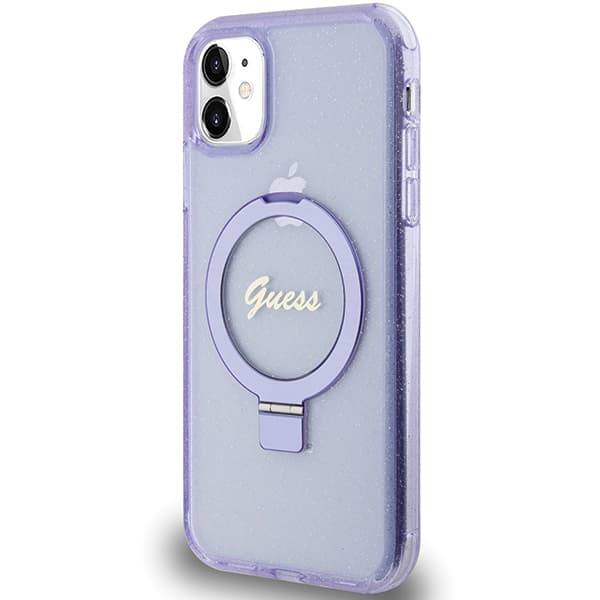 Guess Ring Stand Script Glitter MagSafe-etui til iPhone 11 / Xr, lilla/lilla