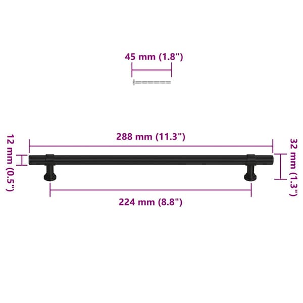 vidaXL skabsgreb, 5 stk., sort, 224 mm, rustfrit stål