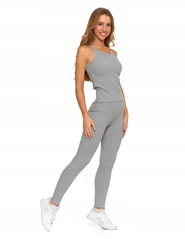 Dameleggings i bomuld med bred elastisk linning, elastisk pasform, MORAJ M GRÅ
