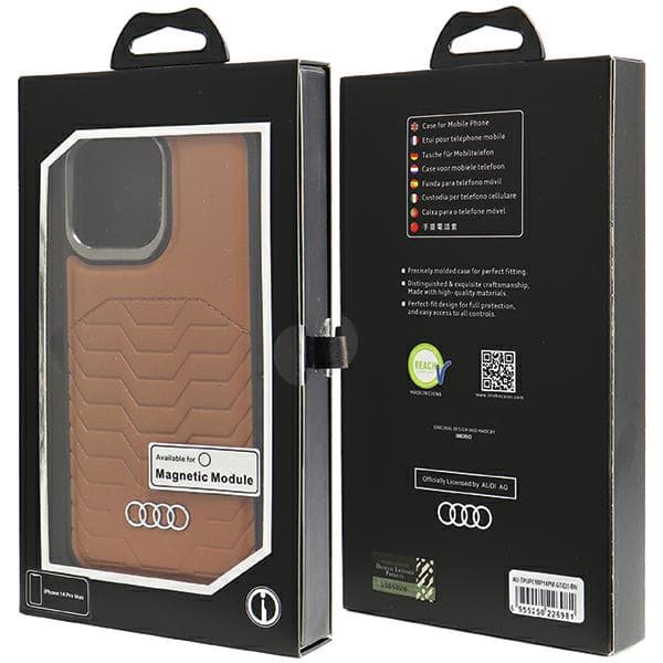 Audi MagSafe-etui i kunstlæder til iPhone 14 Pro Max, brun