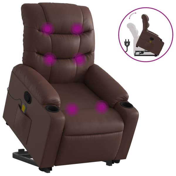 vidaXL Lyftbar massagefåtölj, brun, konstläder