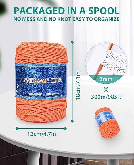 Makramé-reb 3 mm, 100% bomuld 300 m