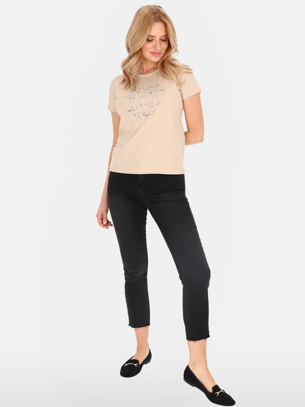 Dambomulls-T-shirt med applikationer