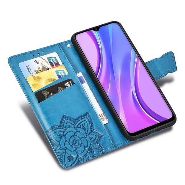 Flip-etui til Xiaomi Redmi 9, Butterfly, blå