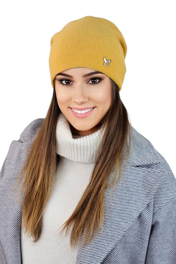 LILY enkel ullmössa med logotyp, senapsfärgad