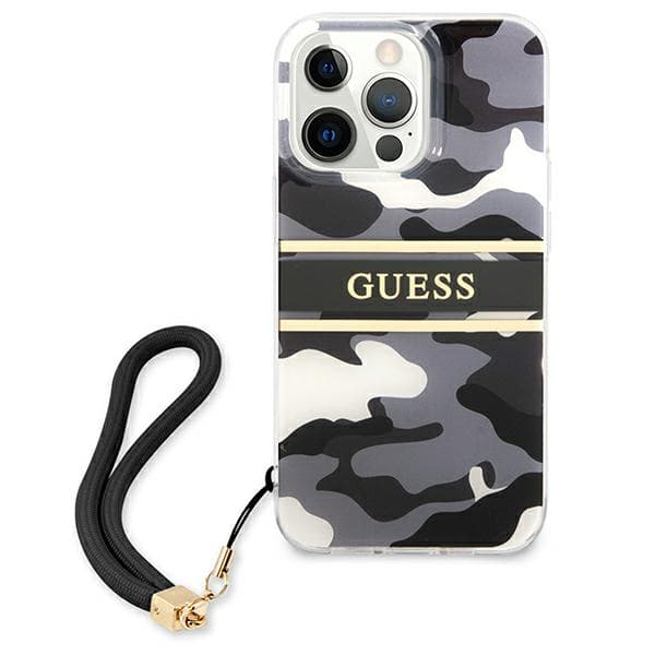 Guess Camo Strap Collection -kotelo iPhone 13 Pro Maxille, musta