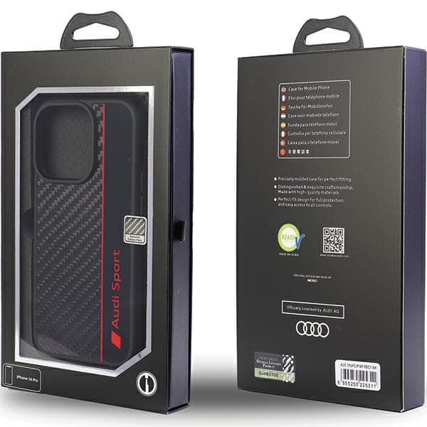 Audi Carbon Fiber Stripe Cover til iPhone 14 Pro, Sort