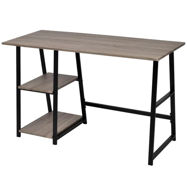 vidaXL skrivebord med 2 hylder grå og egetræ