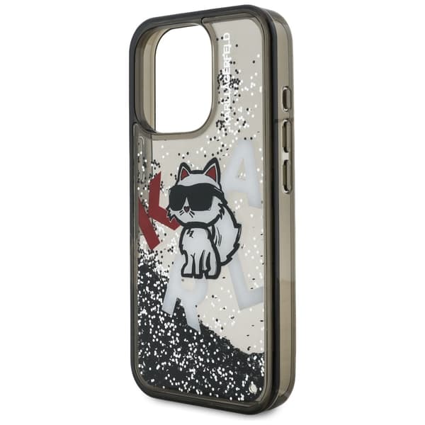 Karl Lagerfeld Liquid Glitter Choupette Logo-cover til iPhone 16 Pro, sort