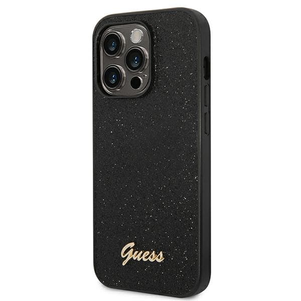 Guess Glitter Script-skal till iPhone 14 Pro, svart