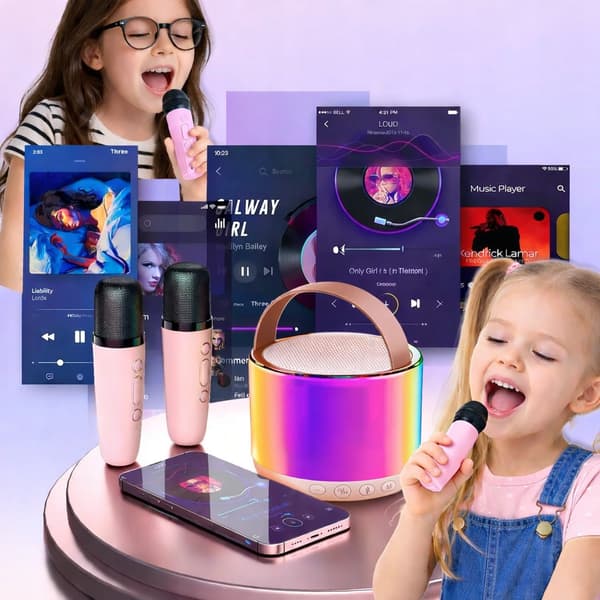 [paczb] Karaoke-set Högtalare 2 Mikrofoner Bluetooth USB SD Mini Jack Z3344