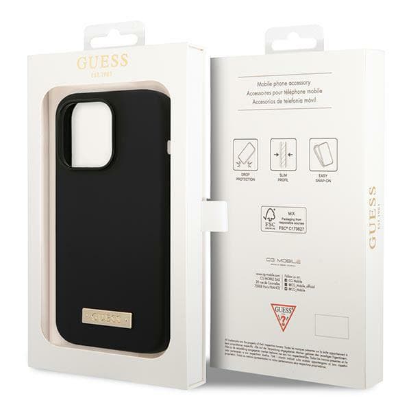 Guess Silikone Logoplade MagSafe-etui til iPhone 14 Pro Max, Sort