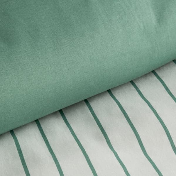 RAYA bäddset, randig, vit och mintgrön, 140x200 satin
