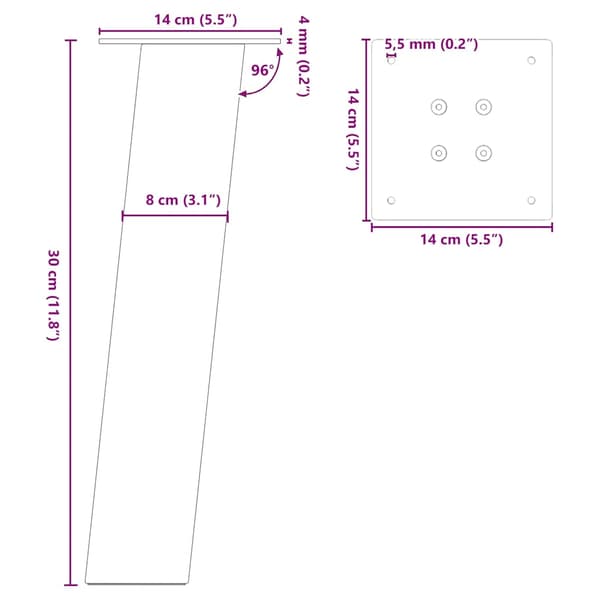 vidaXL sofabordben, 4 stk., sort, 30 cm, stål