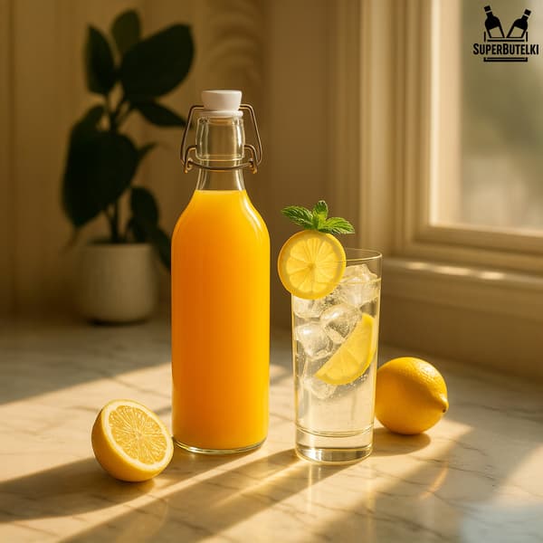 Set - 5 x runda flaskor med klämma - 1000 ml