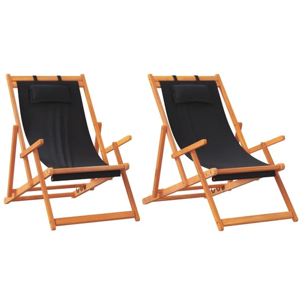 vidaXL foldbare strandstole, sæt med 2, sort, stofbetræk
