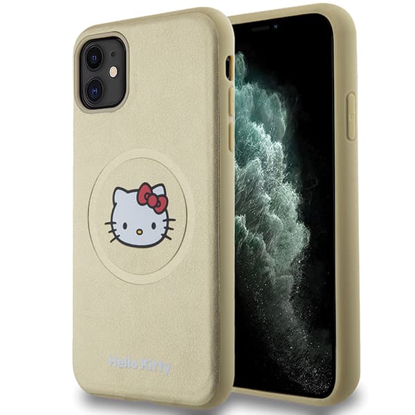 Hello Kitty Læder Kitty Hoved MagSafe Etui til iPhone 11 / Xr, Guld