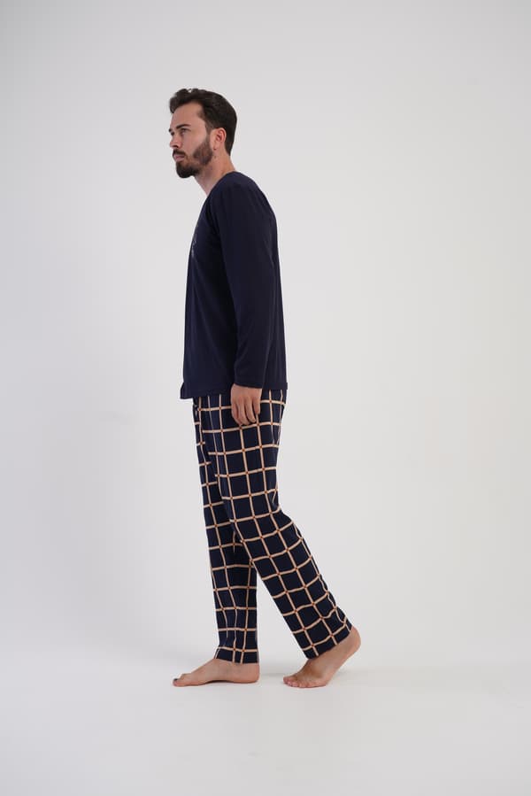 Herrpyjamas i bomull Vienetta 2XL långärmade långbyxor Loose Nice