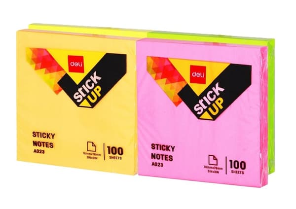 Selvklæbende notesblok 76x76mm 100K mix DELI