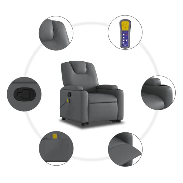 vidaXL Lyftbar massagefåtölj, grå, konstläder