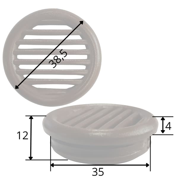 Ventilationsåbning til møbelskab, diameter 35, sort, 10 stk.
