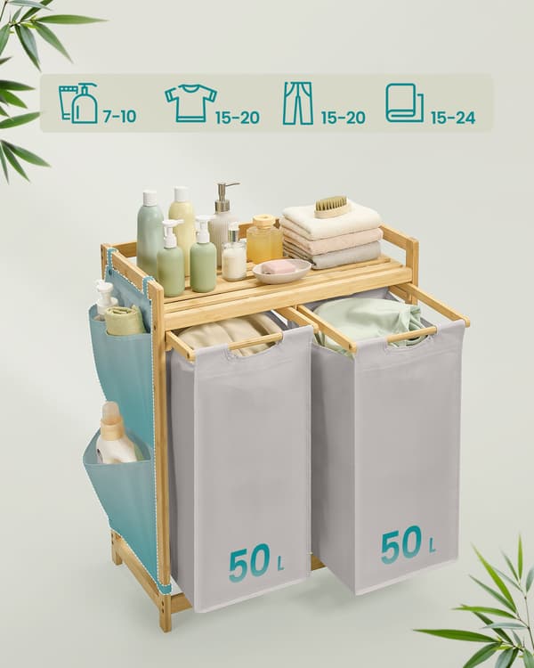 Bambu tvättkorg 2 x 50 L grå