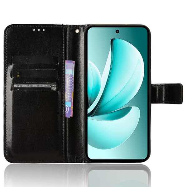 Crazy Horse Pung Flip Etui til Realme C71, Sort